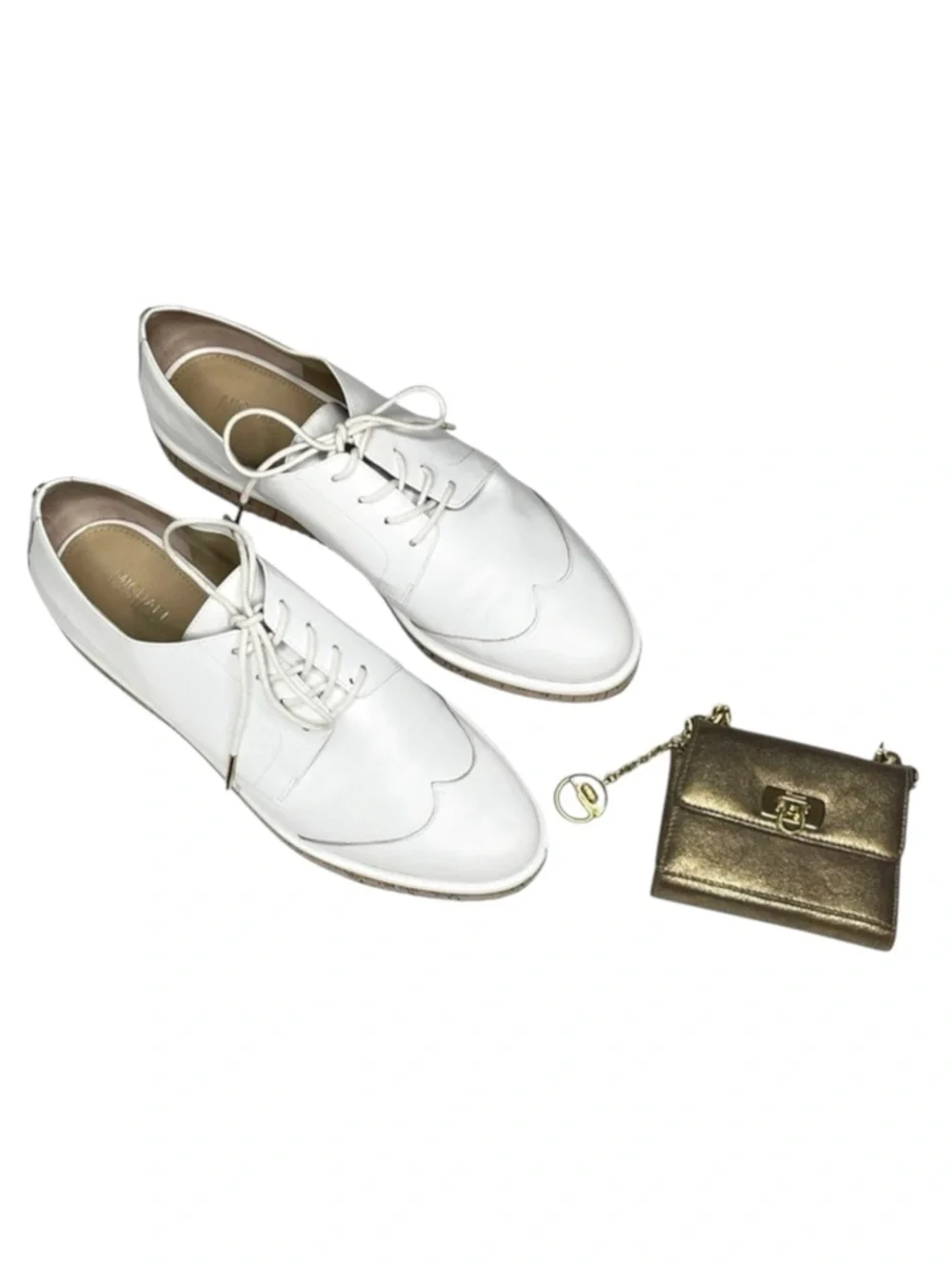 new Michael Kors ❁ Zane Leather Wingtip Cork Platform Espadrilles ❁ Optic White